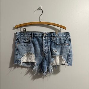We The Free Light Blue Distressed Jean Shorts